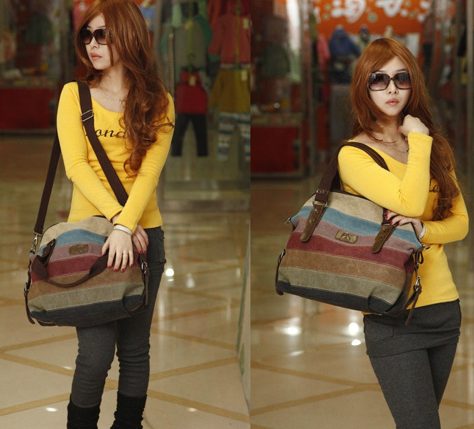 Rainbow striped canvas bag