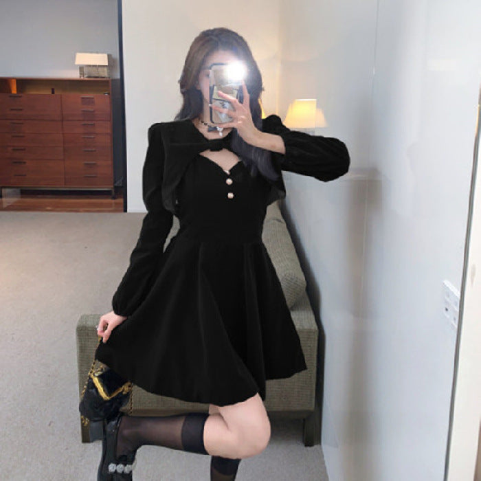 Womens Winter Short Skirt Cape Velvet Dress