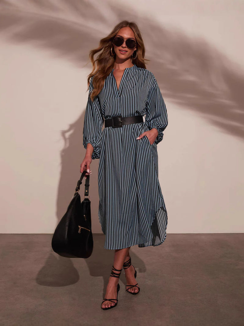 Women's Fashion Striped Elegant Long Sleeve Dress