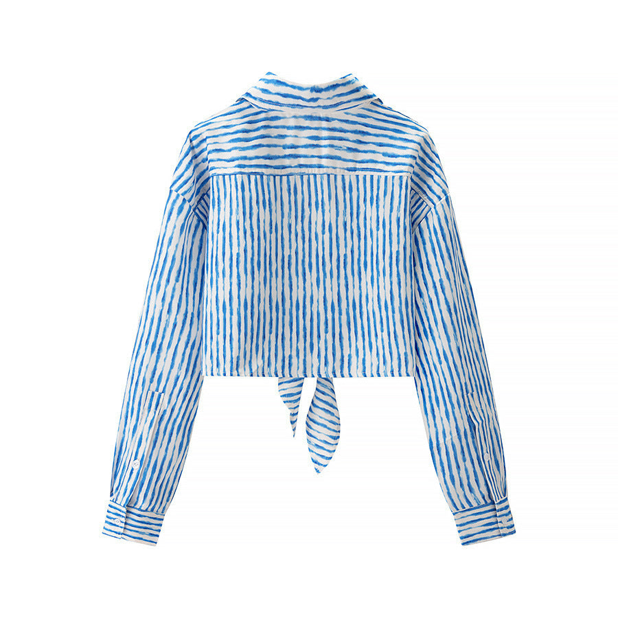 Women's Turn-down Collar Striped Long Sleeve Shirt