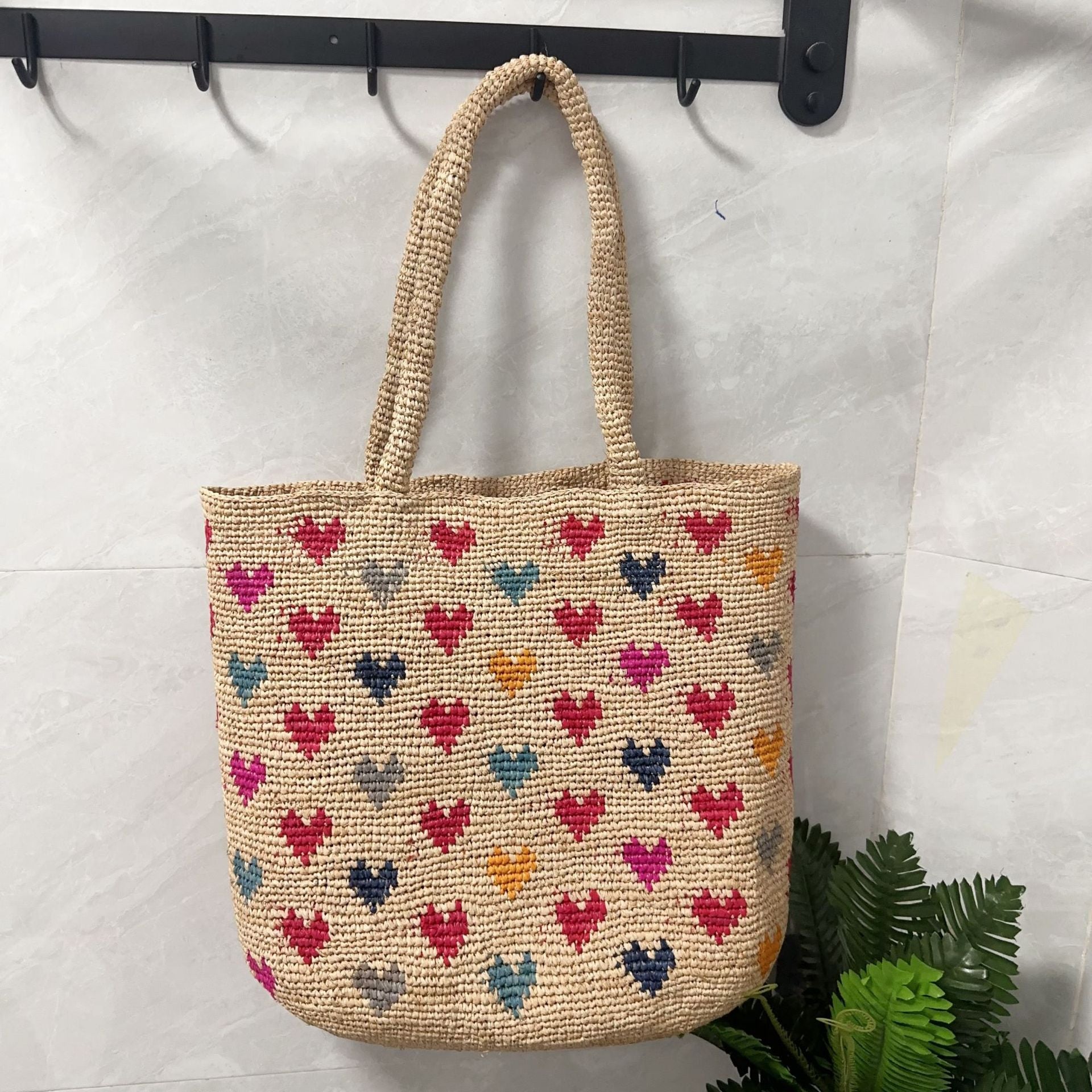 High Quality Raffia Love Embroidery Woven Bag Women