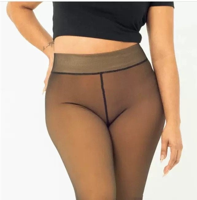 One-line True See-through Leggings Fleece-lined Warm Women's Outer Wear Pantyhose