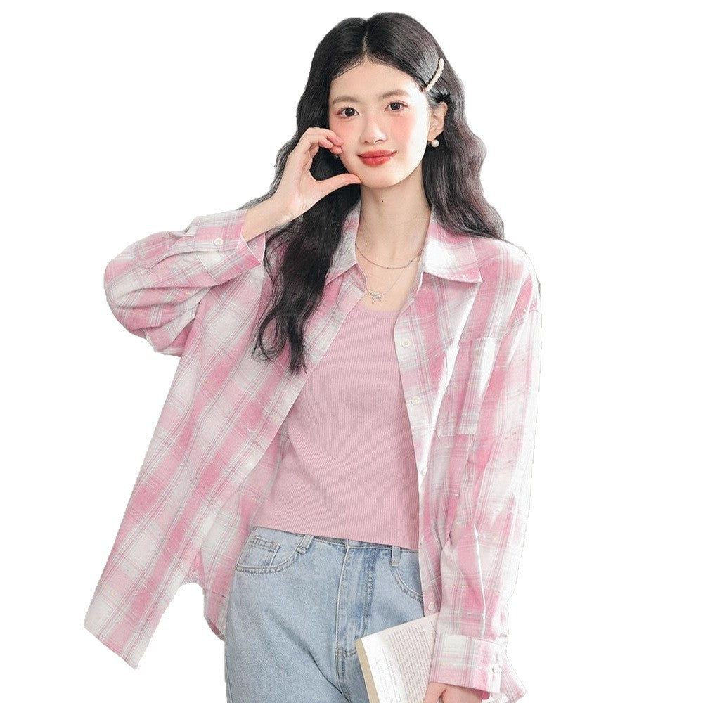 Women's Long Sleeve Loose Casual Plaid Shirt