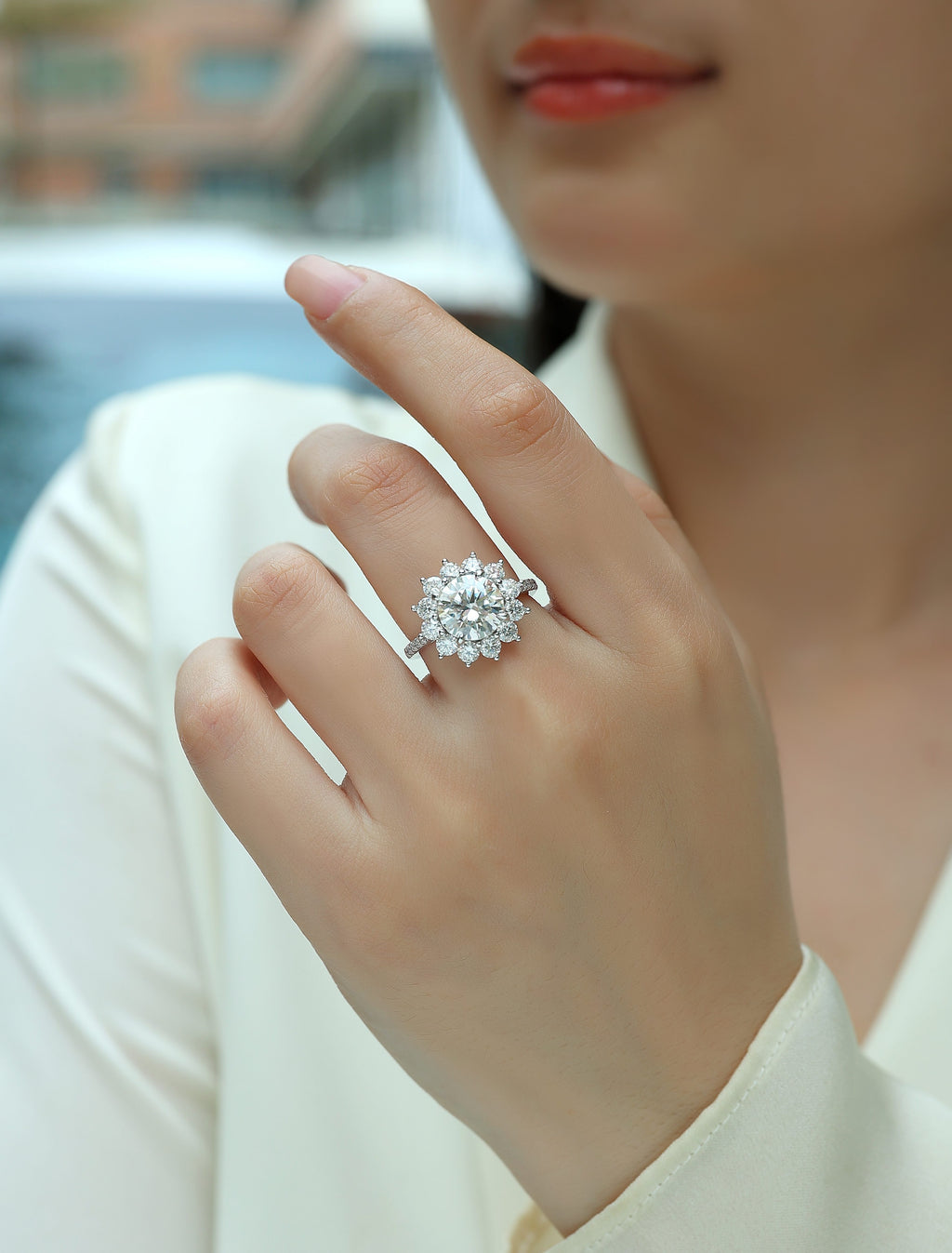 Sunflower - A Wedding Ring Set With Top-quality 3-carat Moissanite S925 Silver And Platinum-plated Diamond. The Ring Can Be Inspected With A Diamond Pen