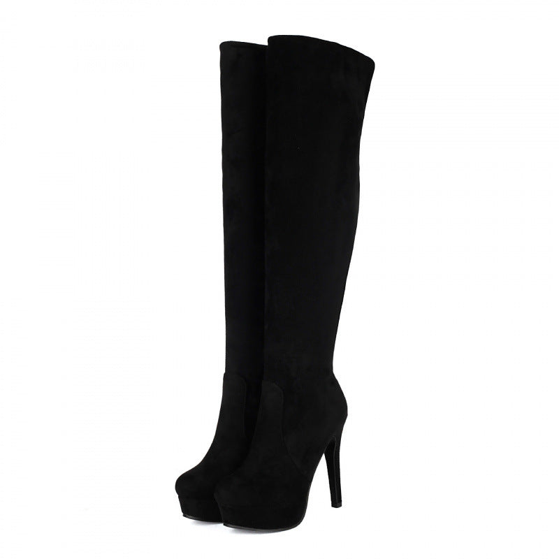 Suede Elastic Foldable Over-the-knee High-heel Riding Boots