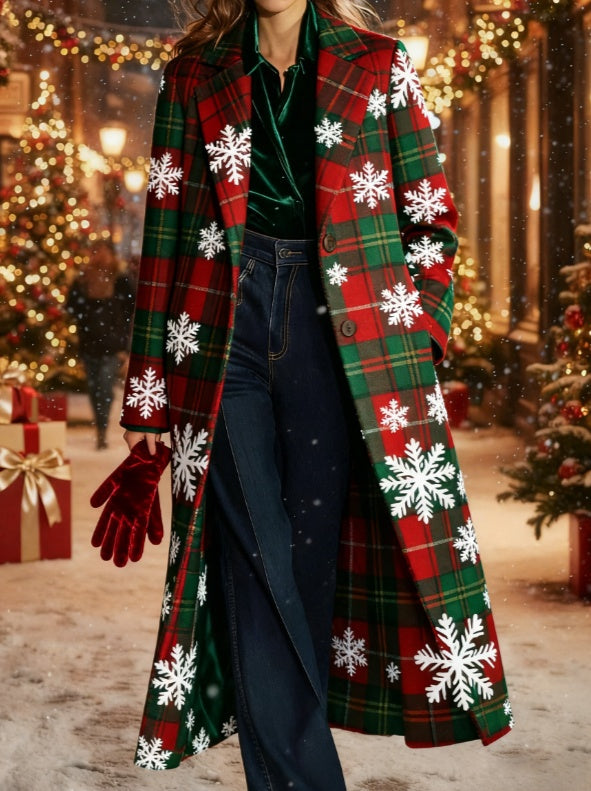 Plaid Casual Long Wool Coat