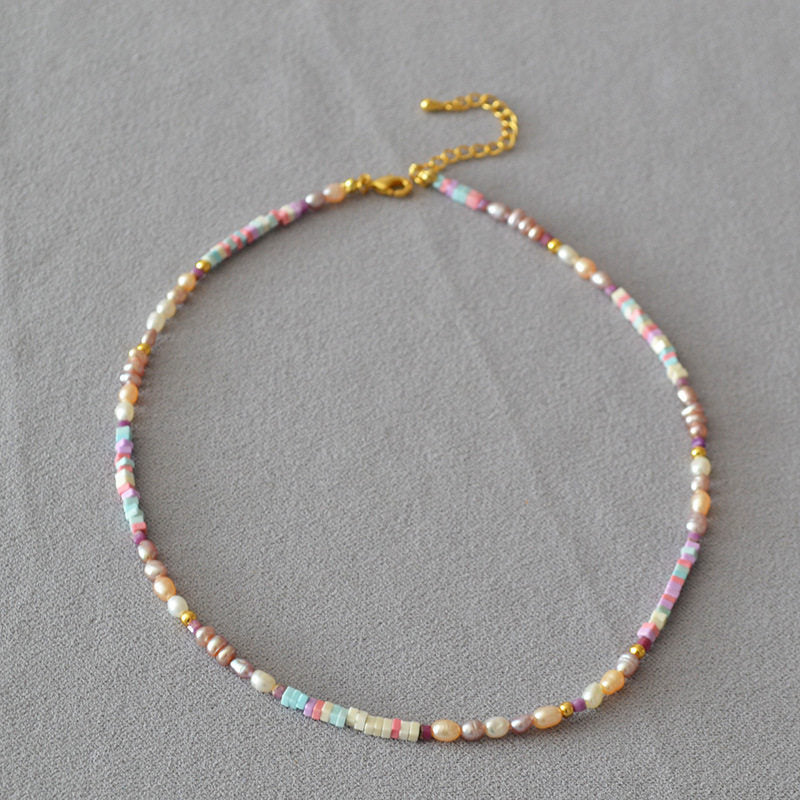 Macaron-Colored Freshwater Pearl Beaded Minimalist Necklace Clavicle Chain