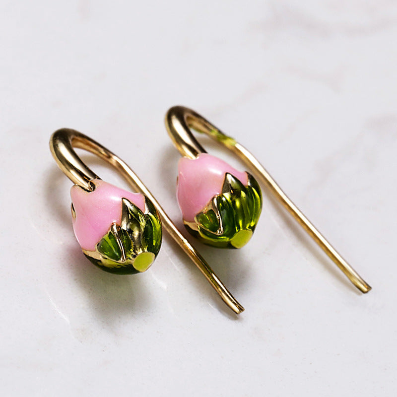 French Vintage Tulip Earrings, Forest-style Energetic Girl Sweet