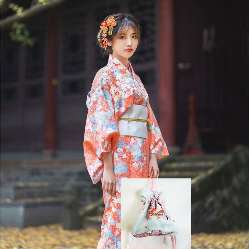 Vintage Orange Sakura Yukata Kimono
