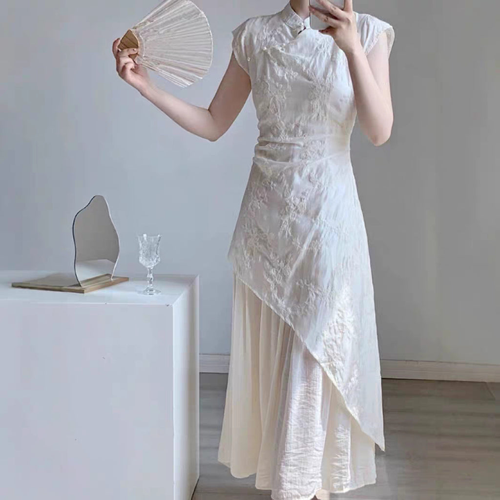 Women's Casual Chinese-Style Embroidered Stand-Collar Dress