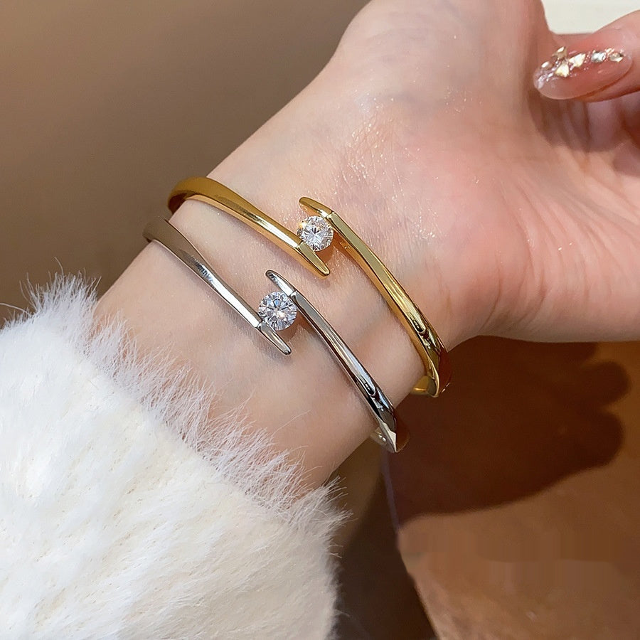 Light Luxury Niche High-end Genuine Gold-plated Zirconia Round Bracelet For Women