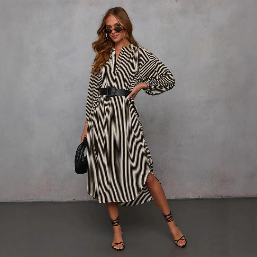 Women's Fashion Striped Elegant Long Sleeve Dress