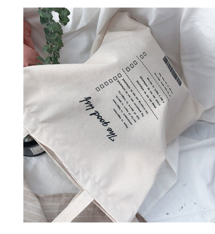 Simple Retro Casual Canvas Bag Korean Style Large Capacity English Shoulder Bag Shopping Bag