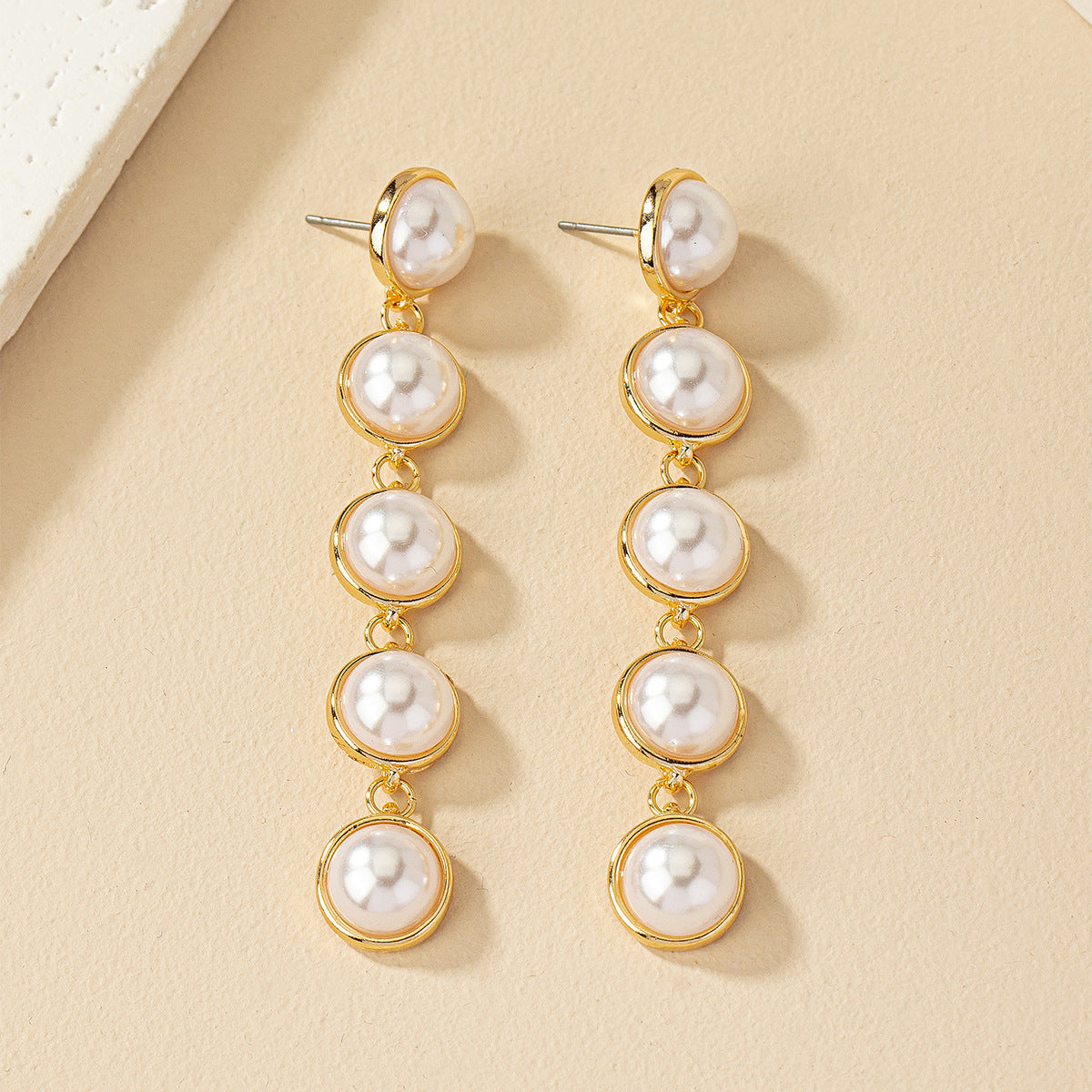 Simple And Stylish Pearl Long Versatile Elegant Tassel Earrings