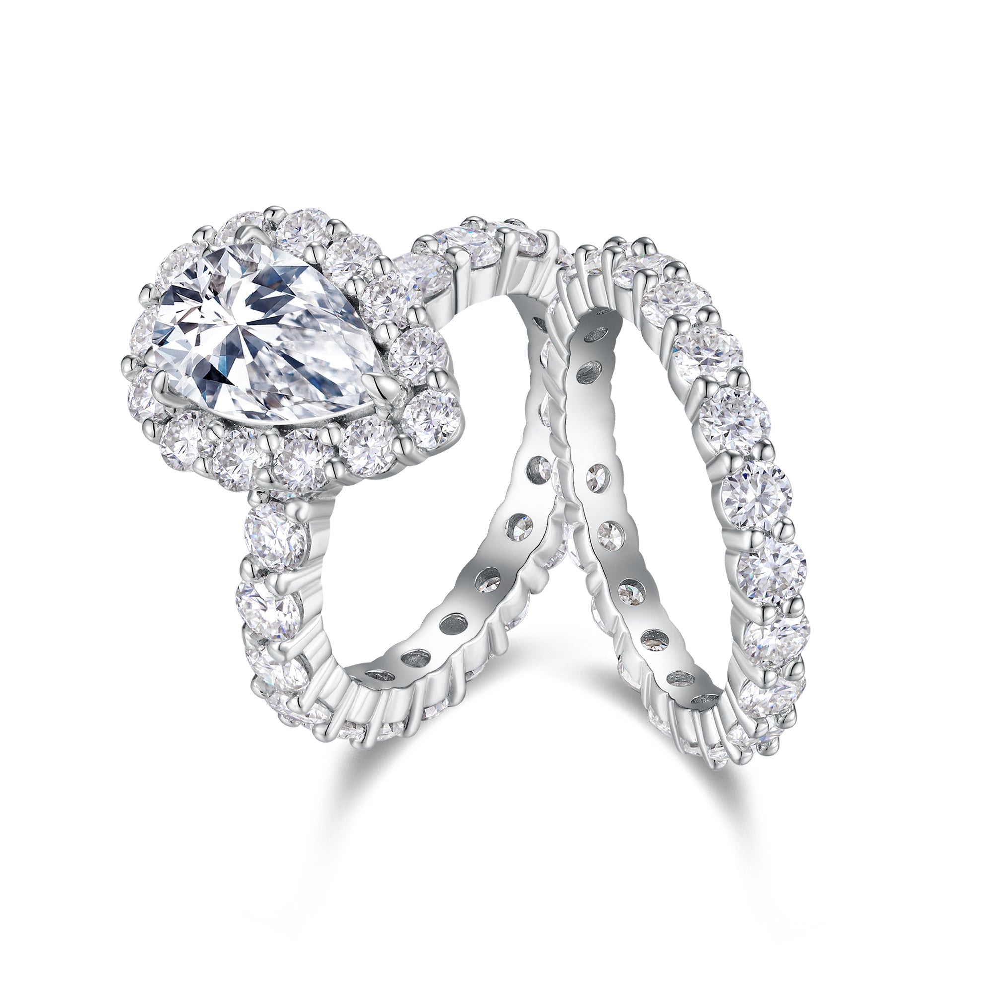 Love Ring - Set With Top-quality Pear-shaped Moissanite S925, Silver And Platinum-plated Diamond Wedding Ring. The Ring Can Be Inspected With A Diamond Pen