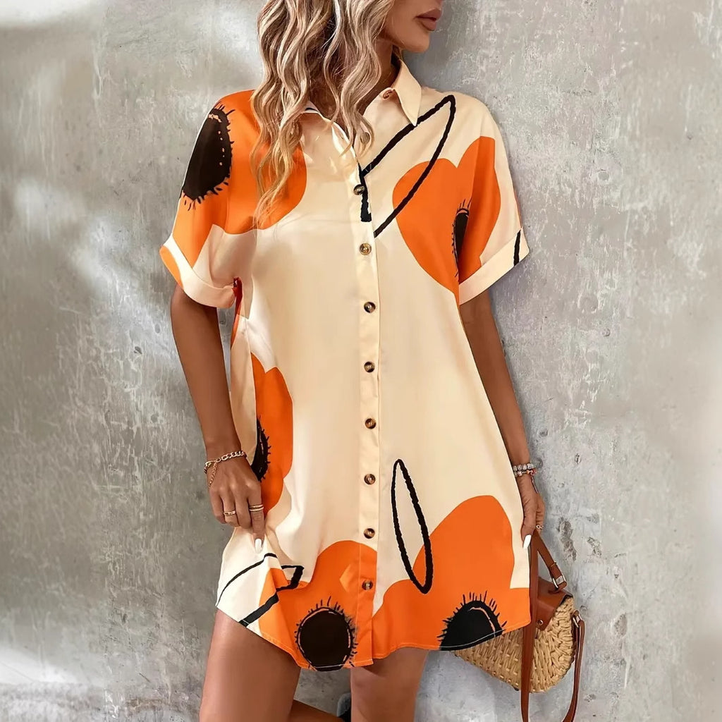 New Printed Fashion Casual Women's Shirt Dress