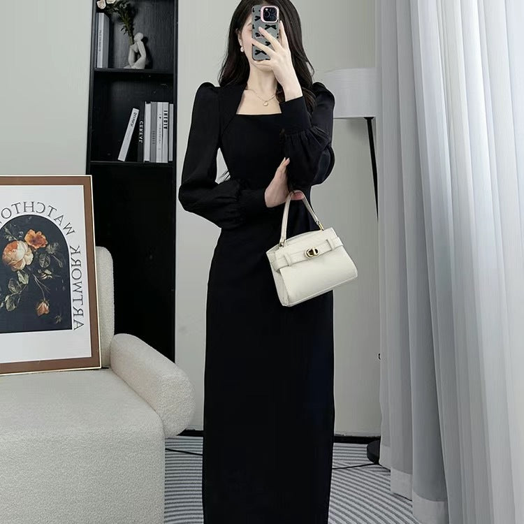 Long-sleeved French-style Waist-cinching Elegant Dress
