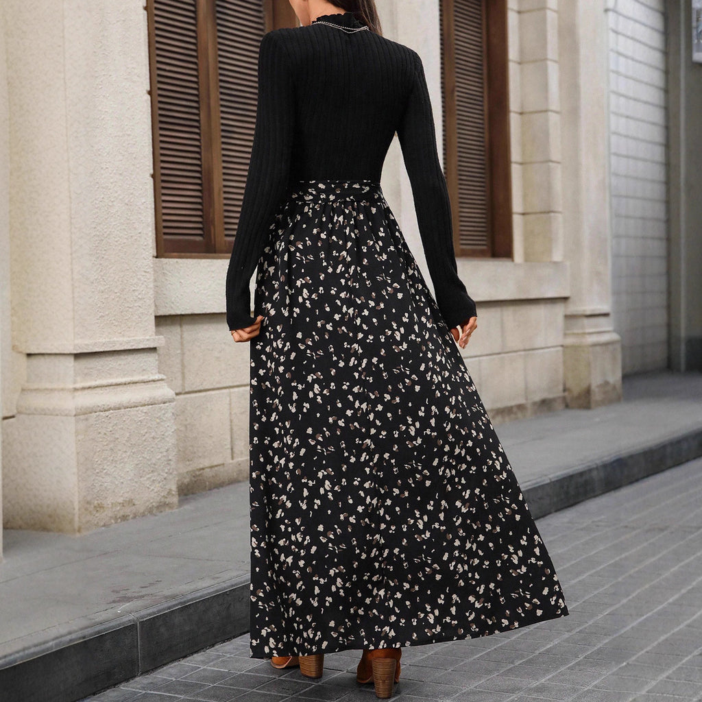 Women's Vintage Round-neck Long-sleeve Printed Dress