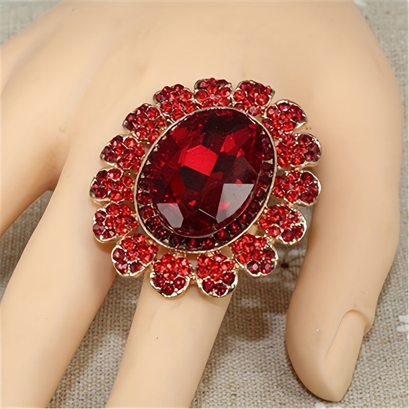 1PC Women's Fashion Personality Ring - Vintage Luxury Sunflower Design With Rhinestones, Open Adjustable Ring, Multi-Color Options, Perfect For Daily Wear & Gifting