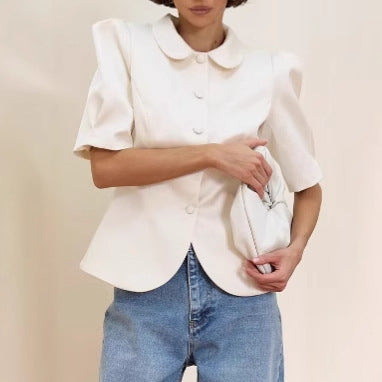 Waist-tight Puff Sleeves Slim-fit Women's Design Sense Fashionable Elegant Top