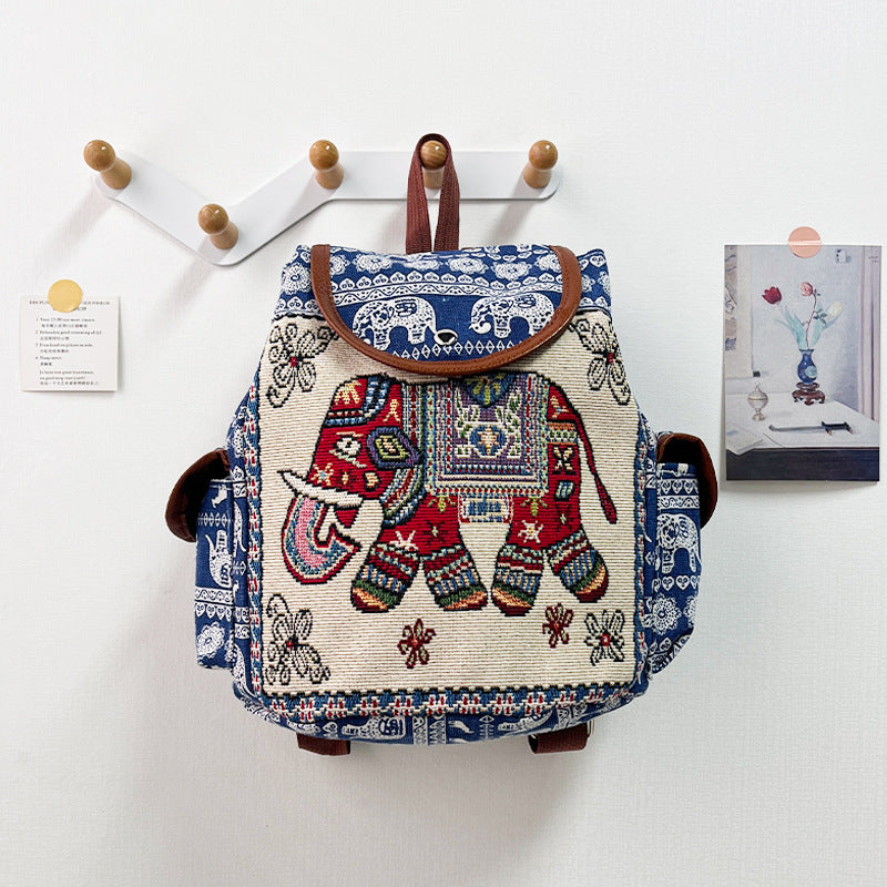 Special Drawstring Elephant Embroidered Backpack With Drawstring Buckle Cover