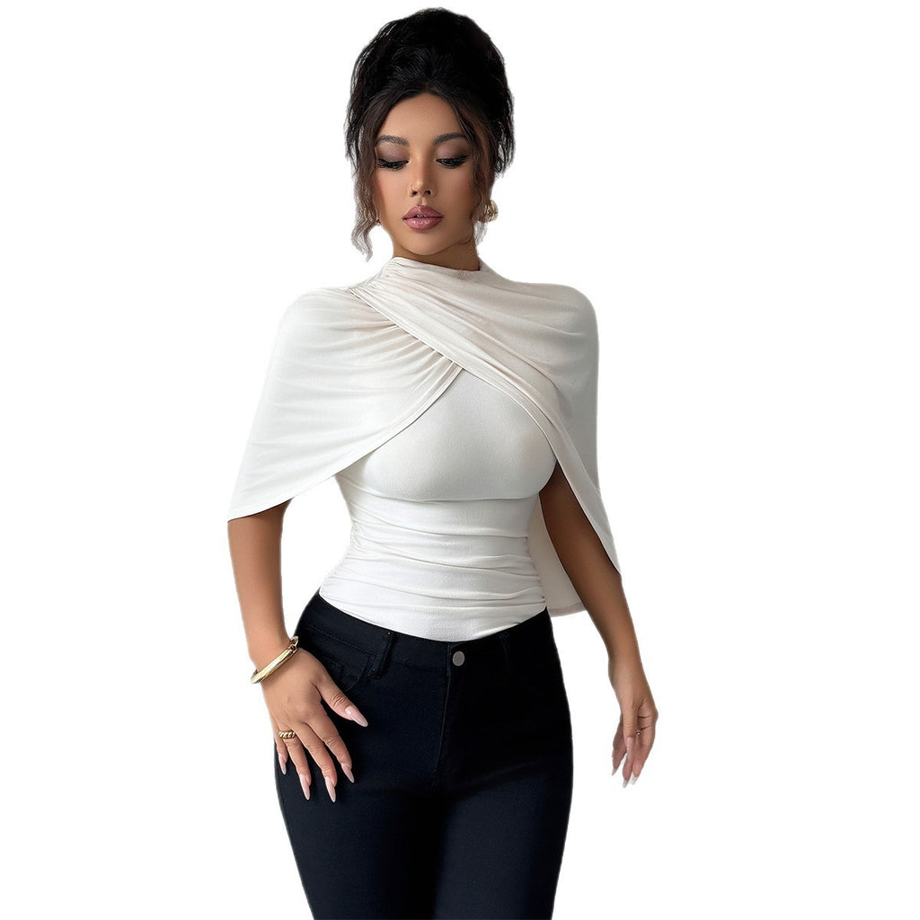 Solid Color Shawl Short-sleeved T-shirt Women's Autumn And Winter Advanced