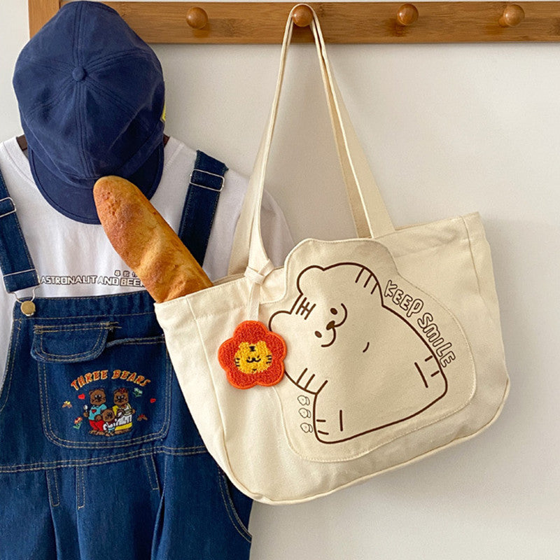 Tilt Head Little Tiger Women's Canvas Bag Large Capacity