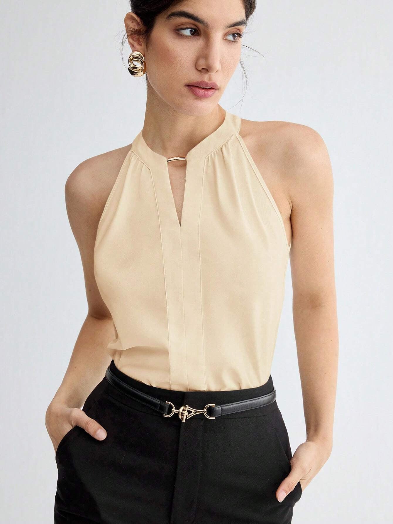 Commuting Essential Workplace Elegant And Versatile Sleeveless Halter Top