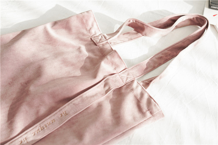 Creative Embroidered Letters Ribbon Velvet Canvas Shopping Bag