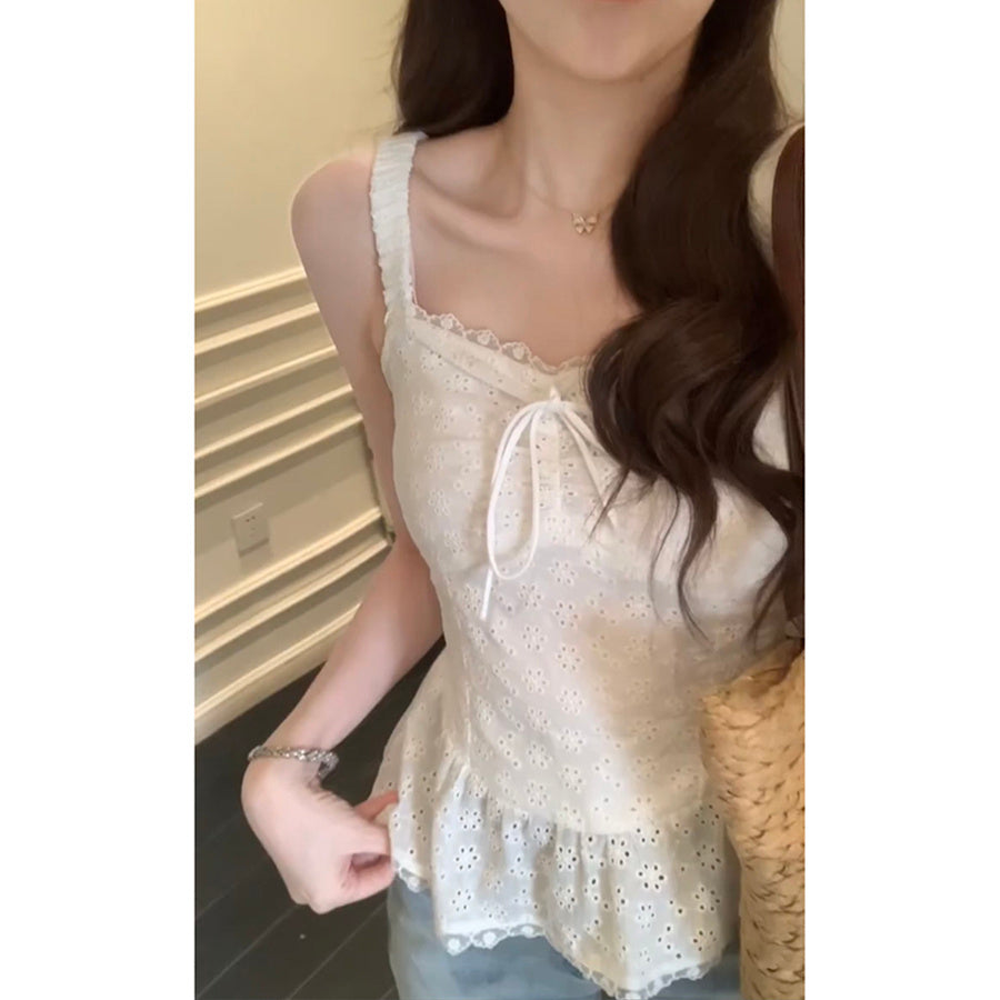 Pure Desire Style Hot Girl Flounce Splicing Sling Vest