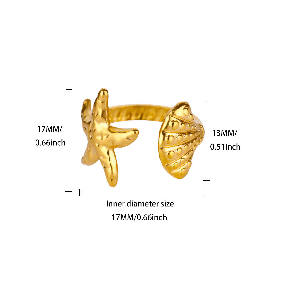 Ocean Wind Starfish Shell Stainless Steel Open Gold-plated Women's Vacation Jewelry
