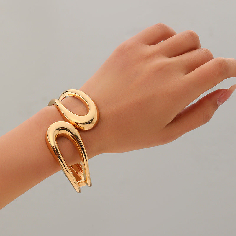 Minimalist Irregular Wave Pattern Handmade Metal Smooth Bracelet For Women