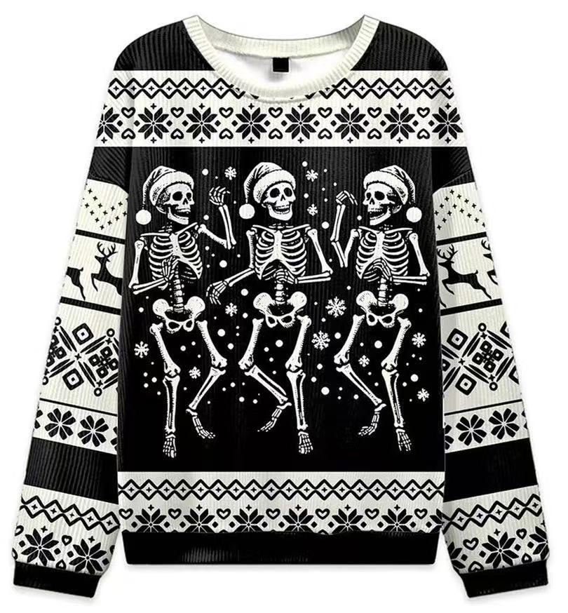 Christmas Cat Hat Snowflake Print Women's Round Neck Sweatshirt