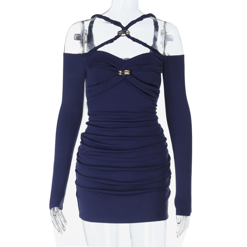 Temperament Design Slim-fit Innerwear Cross-knot Long-sleeve Dress