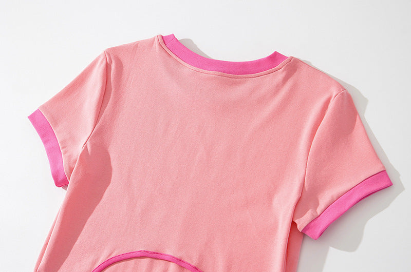 Women Print Front Contrast Trims Crop T-shirt With Lace Up Back Detail