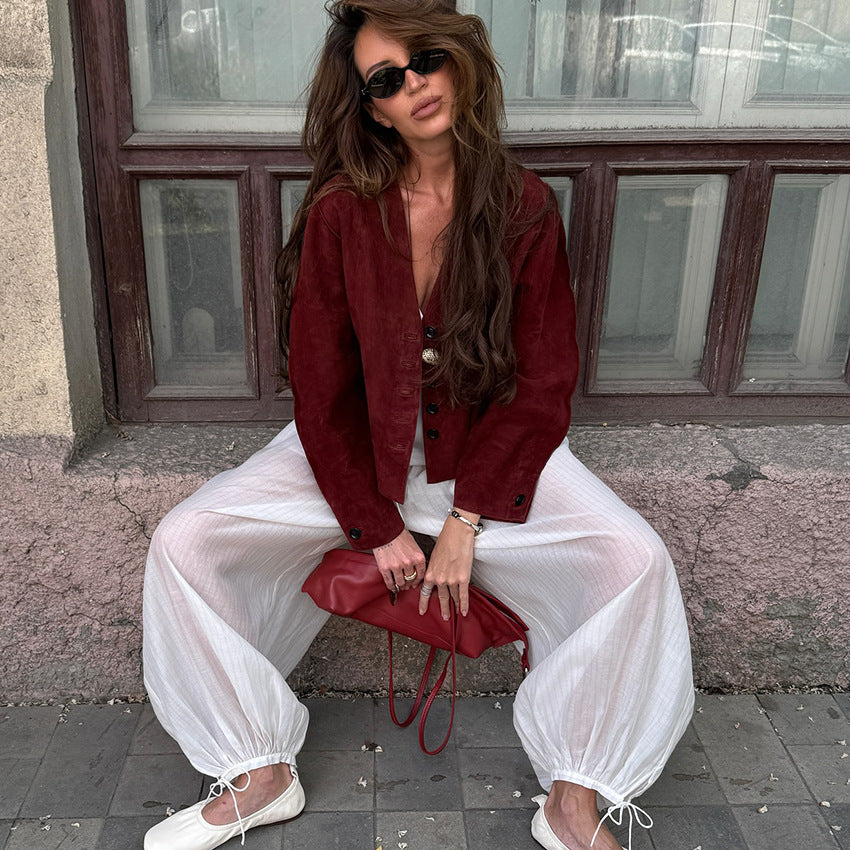 Lace-up Ankle-cinching Semi-sheer Trousers