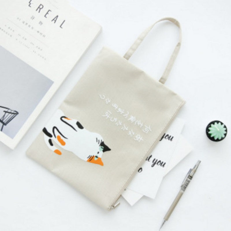 Handbag Cat Zip Canvas A4 File Bag