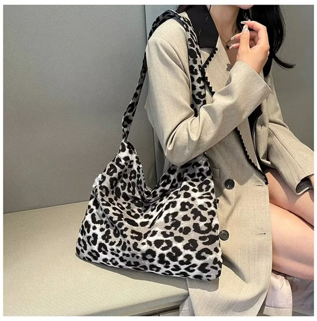 Women's Floral One-shoulder Canvas Leopard-print Shoulder Bag