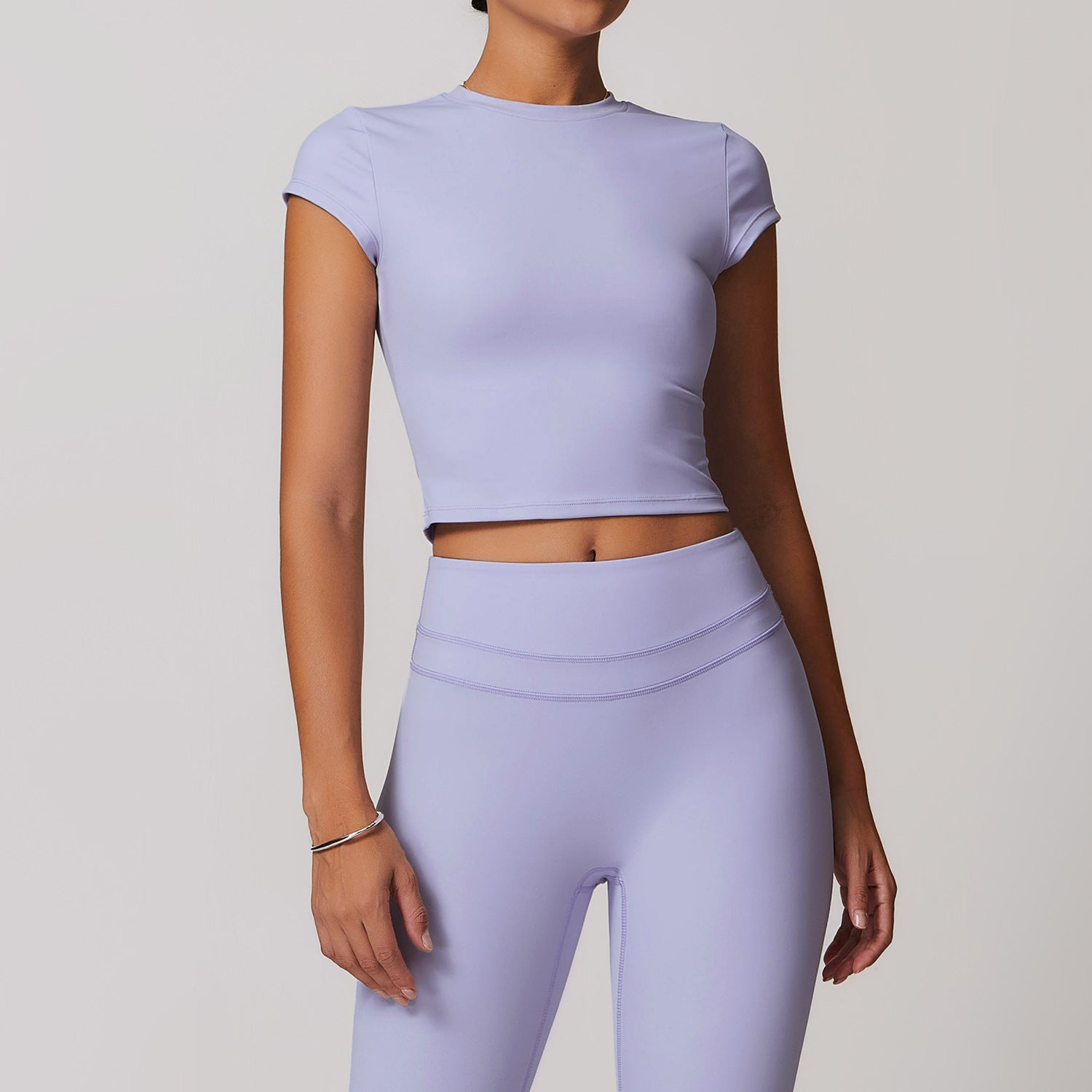 European And American Exercise Yoga Clothes Women's Brushed Tight Back Yoga Short Sleeve