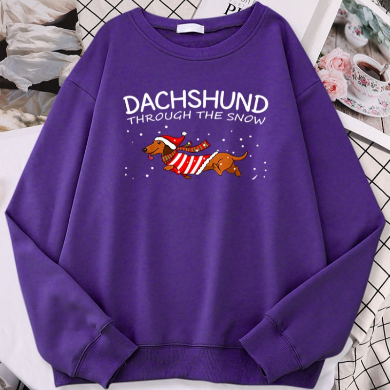 Sausage Dog Crosses Snow Funny Dog Christmas Women's Hoodie