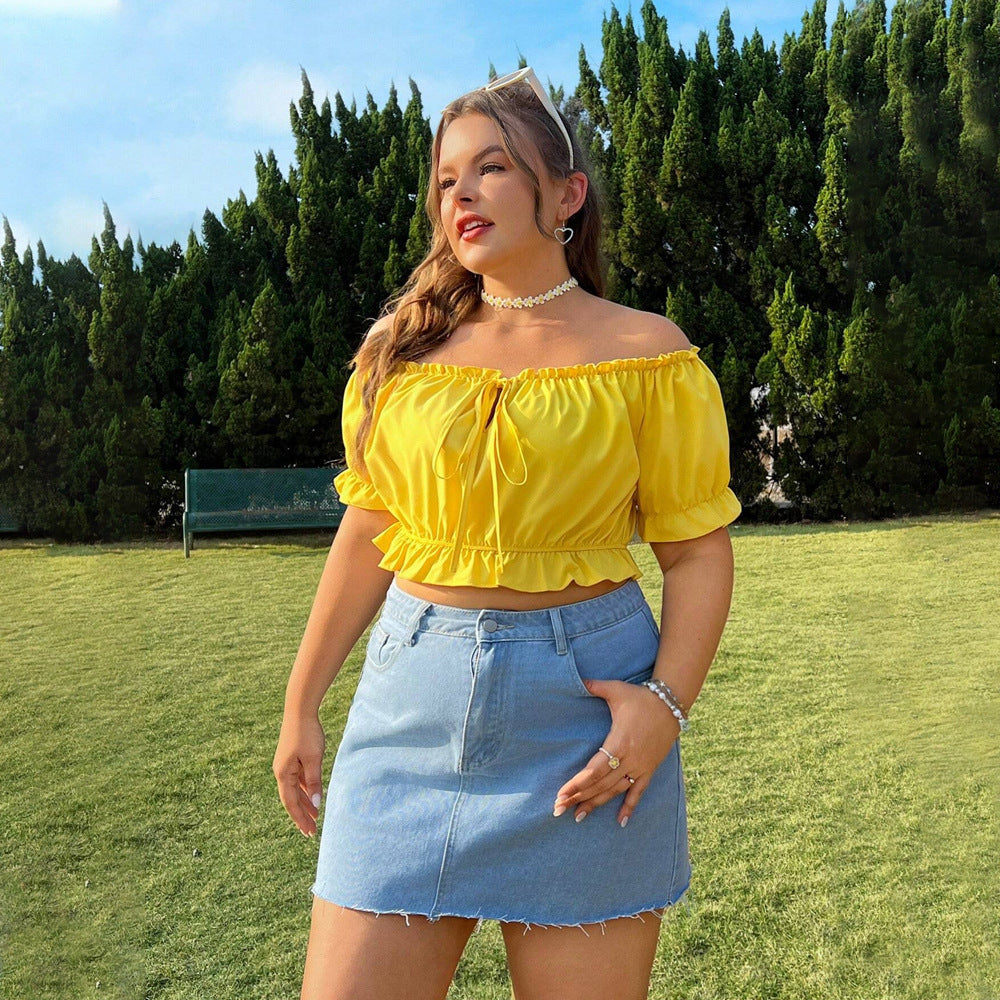 Fashion Women's Short Crop Summer Shirt Sleeve Sexy Off-shoulder T-shirt