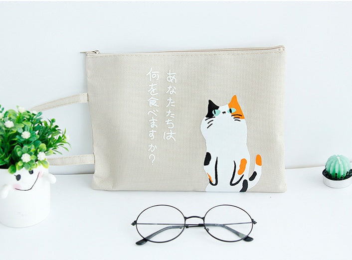 Handbag Cat Zip Canvas A4 File Bag