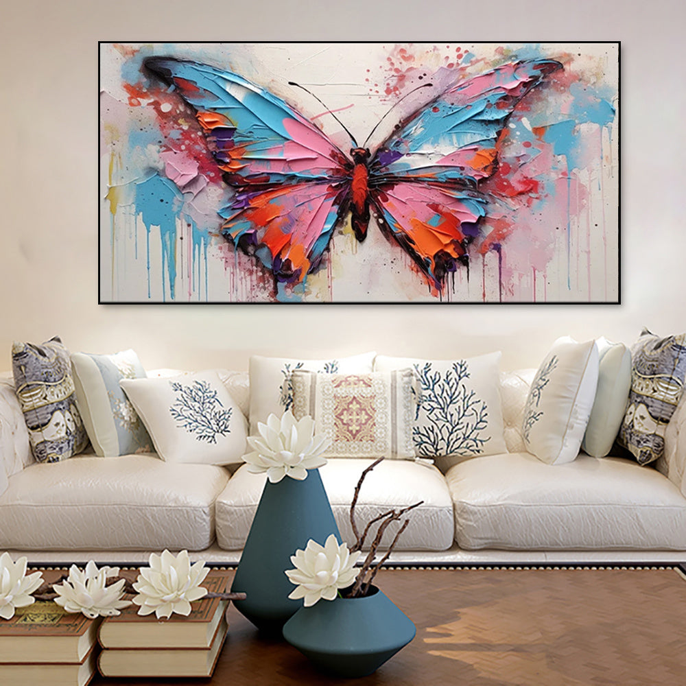 Large Abstract Handmade Canvas Art Modern Acrylic Oil Painting Vibrant Animal Butterfly Wall Home Decor For Living Room