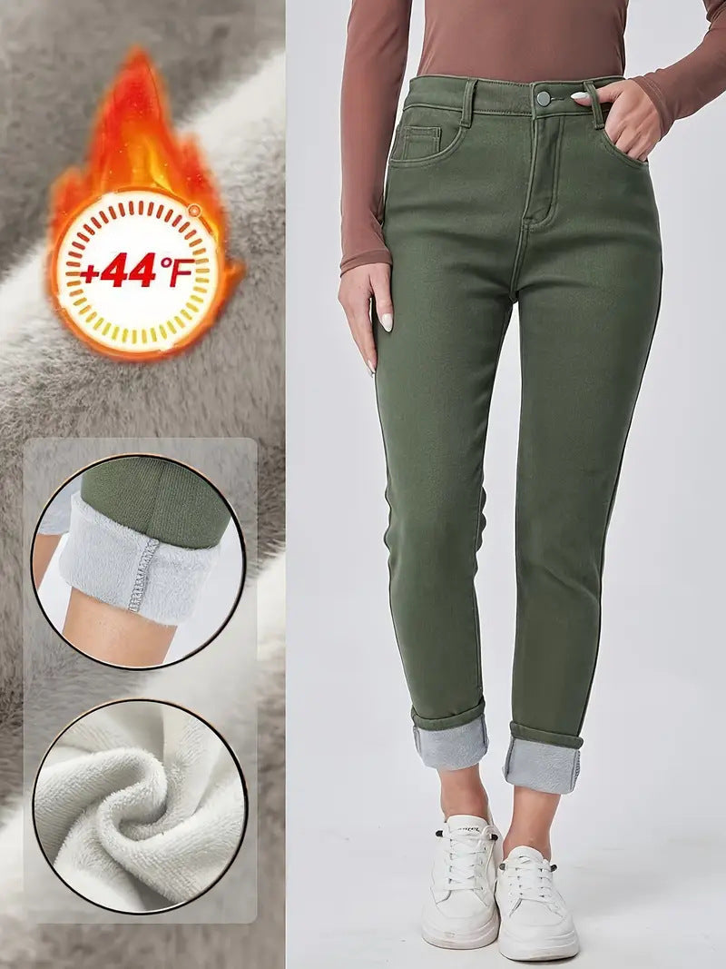 Dark Green Washed High Waist Slim Fit Skinny Denim Trousers