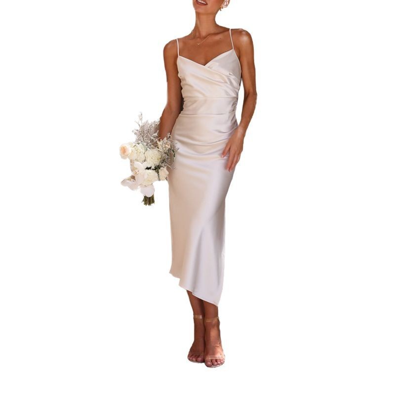 Sleeveless V-neck Pullover Dress Solid Color Bodycon Women