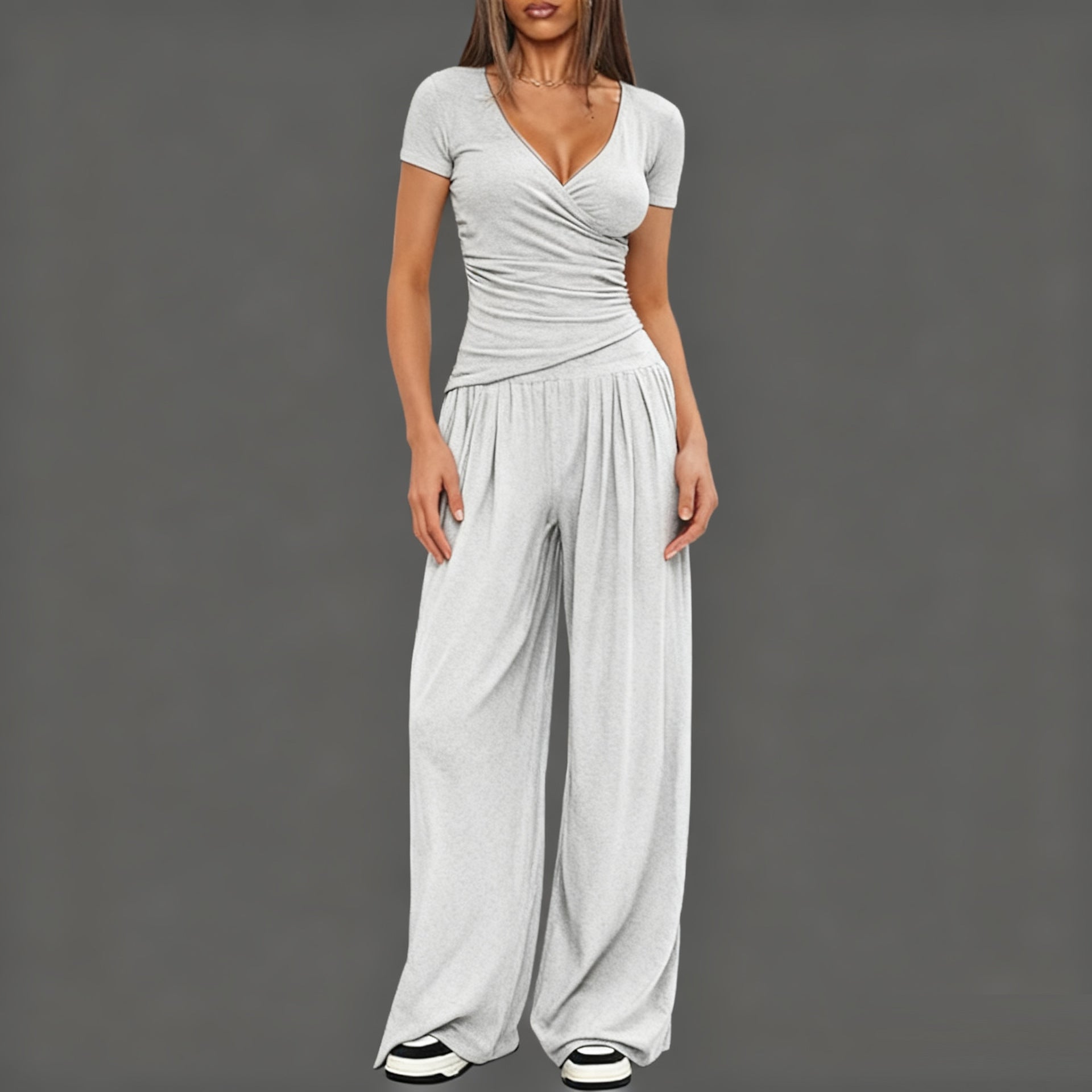 Women's Short-sleeve Sportswear And Wide-leg Pants Set