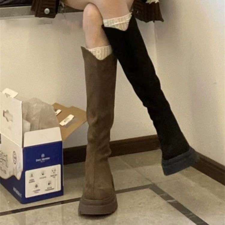 Women's Solid Color Versatile Wide-leg High-elasticity Boots