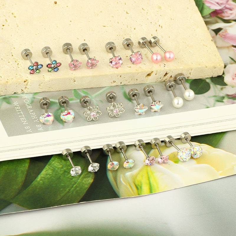 Stainless Steel Pentagram Screw-back Earring Set