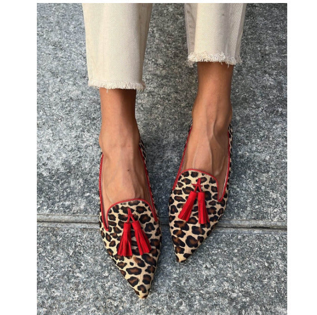 Women's Cows Pattern Tassel Casual Pumps