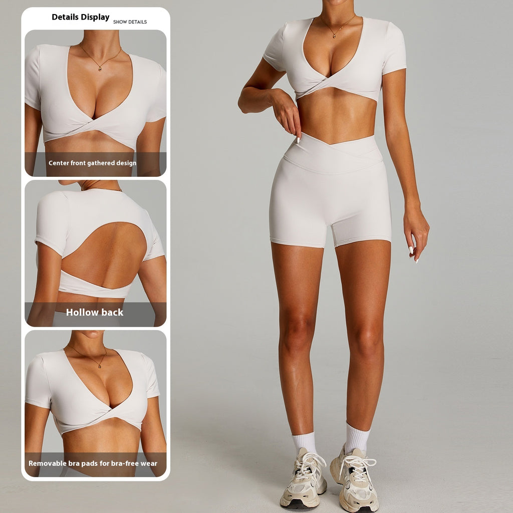 European And American Quick-drying Backless Women's Sexy Yoga Short Sleeve